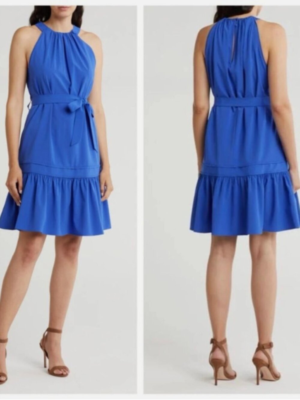 Calvin Klein Commuter Halter Dress Bold Blue Sleeveless Tiered Size 10 Women's